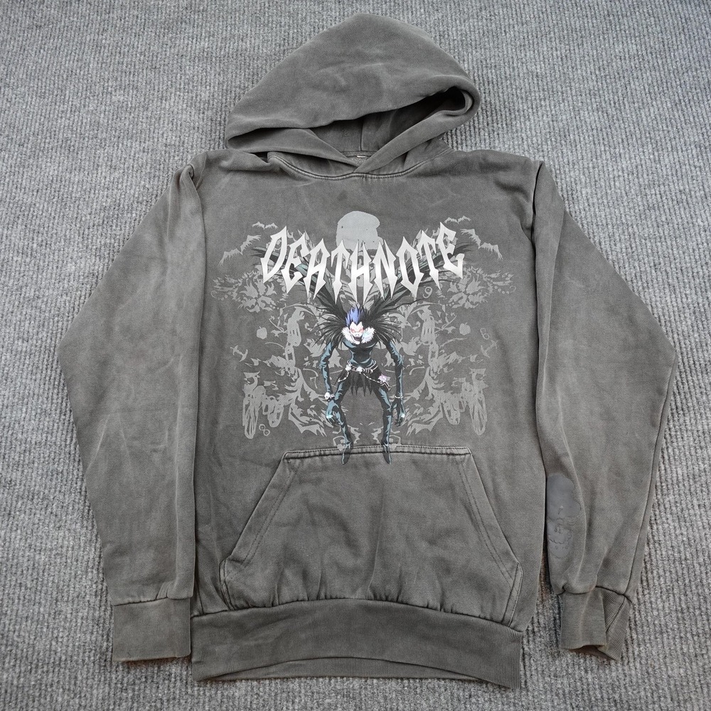 Death Note Ryuk Hoodie Mens Small Gray Fleece Pullover Sweatshirt Anime Graphic